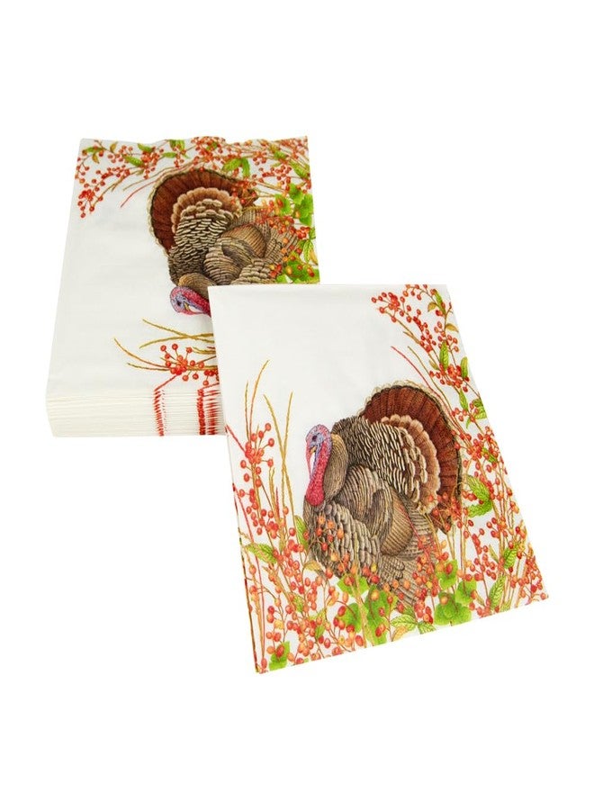 Caspari Turkey And Berries Luncheon Napkins - 20 Per Package - Image 3
